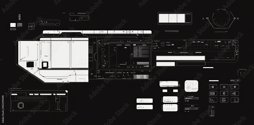 Fototapeta premium Digital technology user interface elements: HUD, GUI, UI. Futuristic elements for video games. Digital frames, buttons, arrows, scales on loading percentages. Modern art.