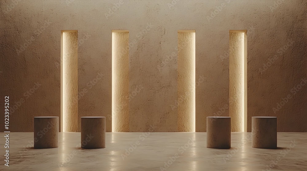 A Contemporary Minimalist Dressing Room with Sleek Integrated Lighting and a Neutral Background Showcasing a Sophisticated High End Interior Design Style A Contemporary Minimalist Dressing Room with Sleek Integrated Lighting and a Neutral Background Showcasing a Sophisticated High End Interior Design Style