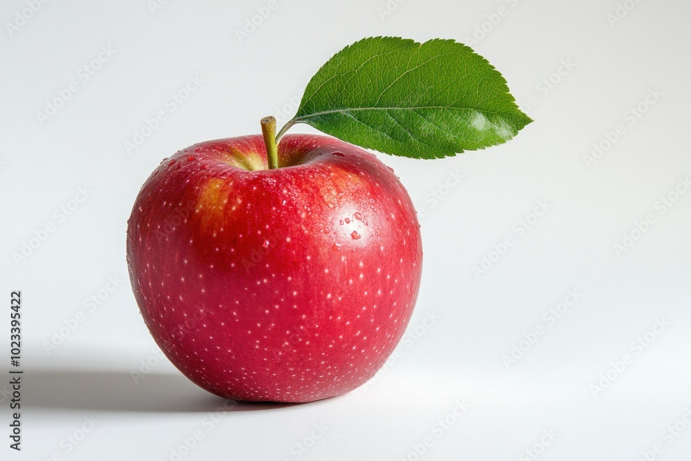 Fresh Red Apple with Green Leaf on White Background Fresh Red Apple with Green Leaf on White Background