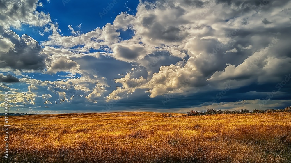 Beautiful open field under cloudy sky Beautiful open field under cloudy sky