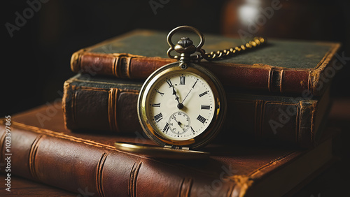 Antique Pocket Watch on Vintage Books.