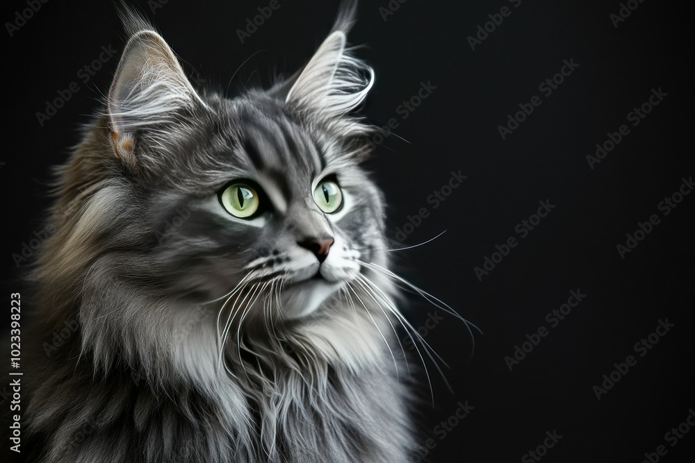 Captivating Portrait of Grey Cat on Black Background Captivating Portrait of Grey Cat on Black Background