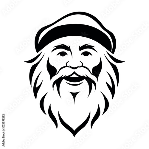 
black contour icon, logo, silhouette, tattoo, symbol of a man with a beard and beret on his head