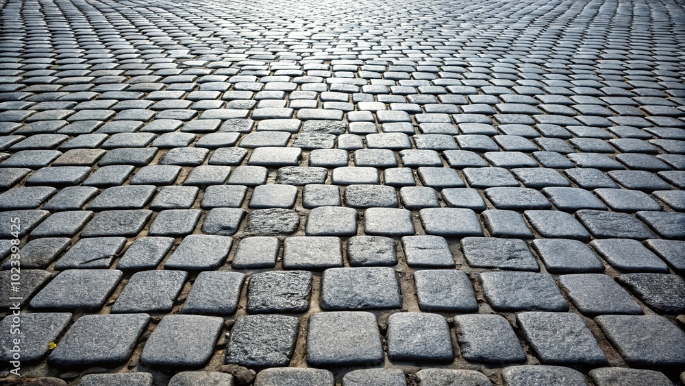 Grey cobblestone street pattern background with leading lines Grey cobblestone street pattern background with leading lines