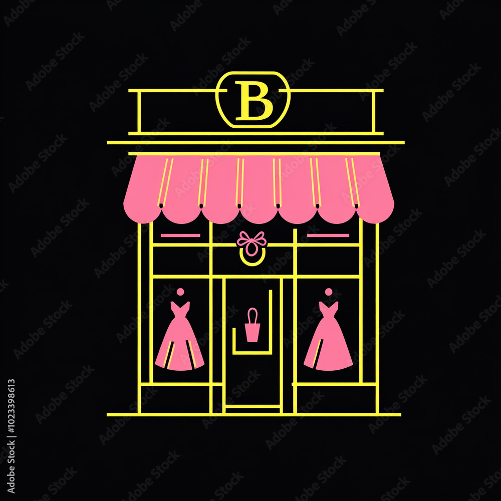 A store front with dresses on display. Pink is the main color themes. A store front with dresses on display. Pink is the main color themes.