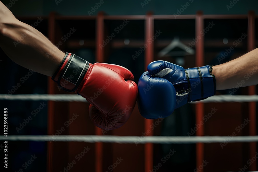 試合前にボクシンググローブに触れるボクサーのクローズアップ|Close Up of Boxers Touching Boxing Gloves Before Fight. 試合前にボクシンググローブに触れるボクサーのクローズアップ|Close Up of Boxers Touching Boxing Gloves Before Fight.