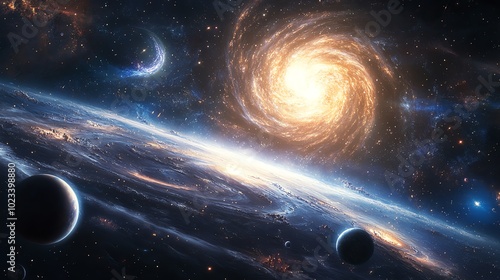 Cosmic galaxy with stars and planets photo