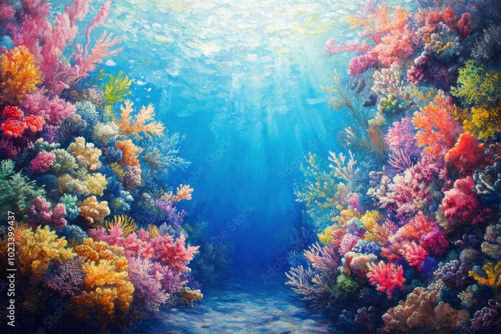 Naklejka premium marine ecosystems, a colorful coral reef teeming with marine life set in a beautiful ocean creating a captivating natural scene