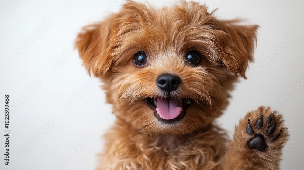 happy intelligent toy poodle sitting and giving paw on a clean white background embodying the joy and companionship of pets in a playful and engaging manner happy intelligent toy poodle sitting and giving paw on a clean white background embodying the joy and companionship of pets in a playful and engaging manner