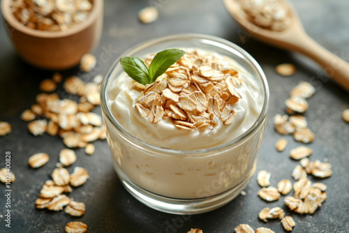 Oat flakes with yogurt.