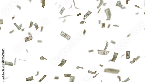 Fototapeta Naklejka Na Ścianę i Meble -  Many USA 100 dollars bill falling from the sky