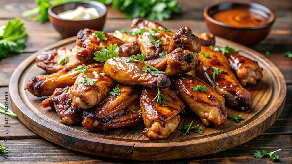 Grilled chicken wings with glaze perfect for showcasing a delicious meal recipe or restaurant Grilled chicken wings with glaze perfect for showcasing a delicious meal recipe or restaurant