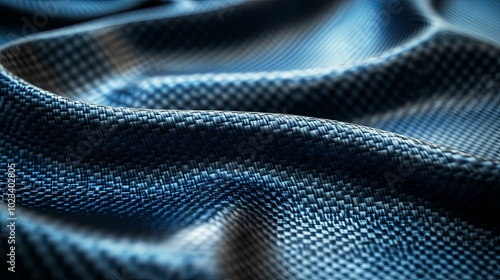 A Close-up View of a Wavy, Blue, Textured Fabric