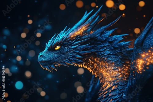 Wallpaper Mural Majestic Blue Dragon in Captivating Fantasy Atmosphere Torontodigital.ca