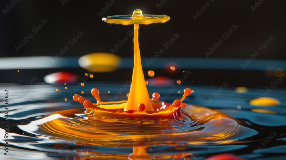 Vibrant Water Drop Splash with Colorful Ripples Vibrant Water Drop Splash with Colorful Ripples