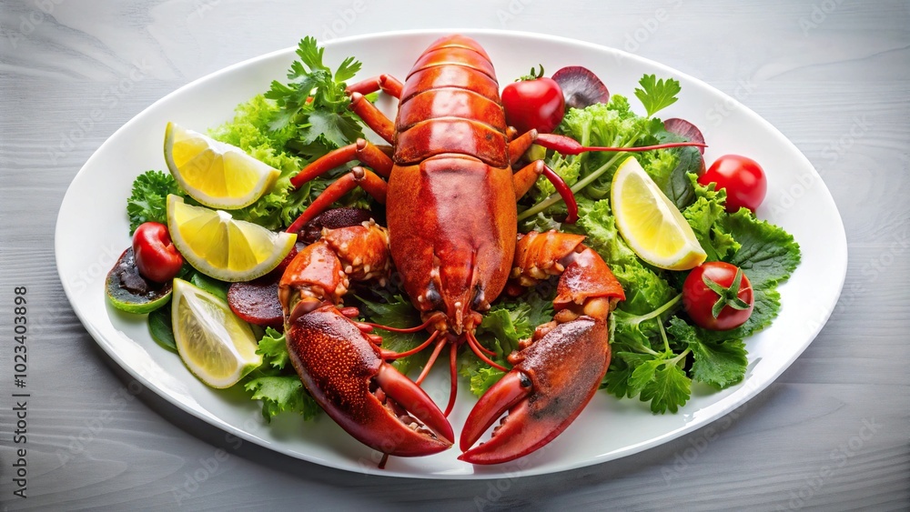 grilled lobster on white plate with salad grilled lobster on white plate with salad