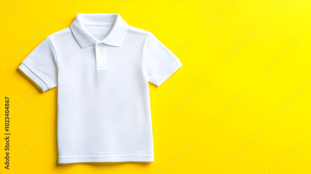 Photograph of a plain white polo shirt with a simple collar isolated against a neutral backdrop The image showcases the minimalist design and clean aesthetics of this classic clothing item Photograph of a plain white polo shirt with a simple collar isolated against a neutral backdrop The image showcases the minimalist design and clean aesthetics of this classic clothing item