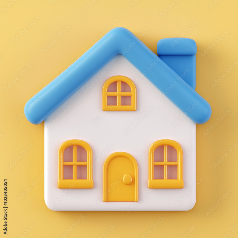 A small, colorful house set against a solid color background. Very cheerful. A small, colorful house set against a solid color background. Very cheerful.