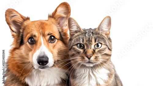 A dog and a cat are standing next to each other