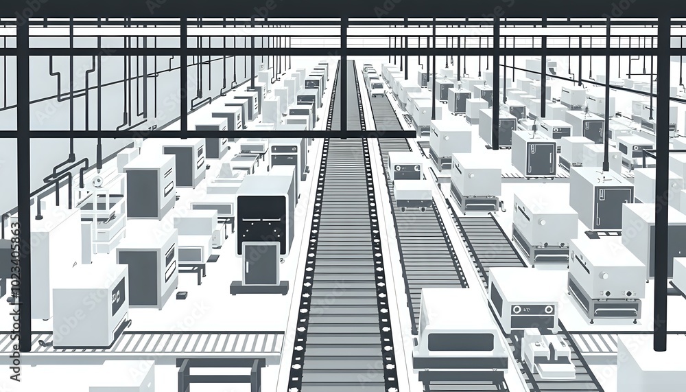 Fototapeta premium Modern Warehouse Office Equipment at Night - Birds Eye View