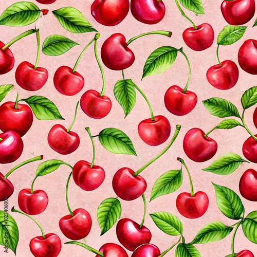 Seamless Hand-Drawn Cherry Texture. Perfect for: Cherry Festivals, Summer, Desserts
