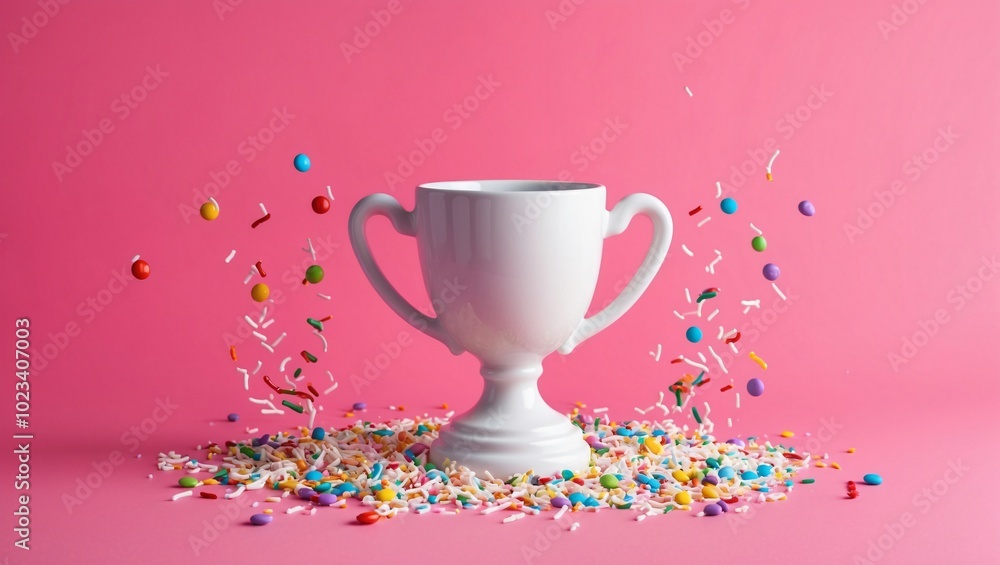 White Trophy Surrounded by Colorful Sprinkles White Trophy Surrounded by Colorful Sprinkles