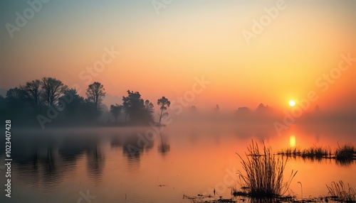 Serene Sunset Lake Reflections: Peaceful Evening Scene