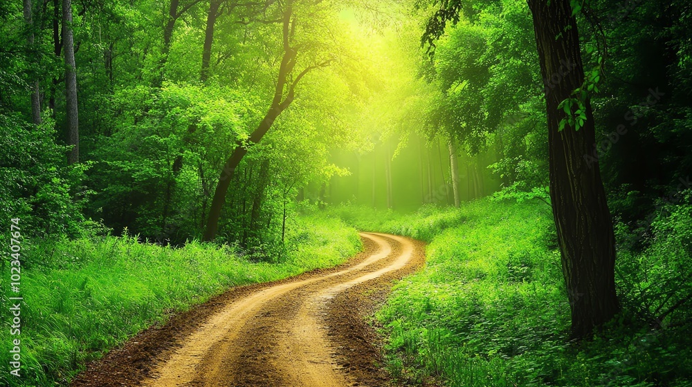 Obraz premium Serene forest path in lush green surroundings