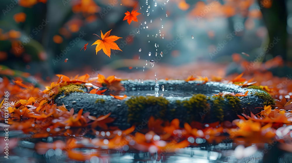 Autumn Leaves Falling into Water, Realistic Image Autumn Leaves Falling into Water, Realistic Image
