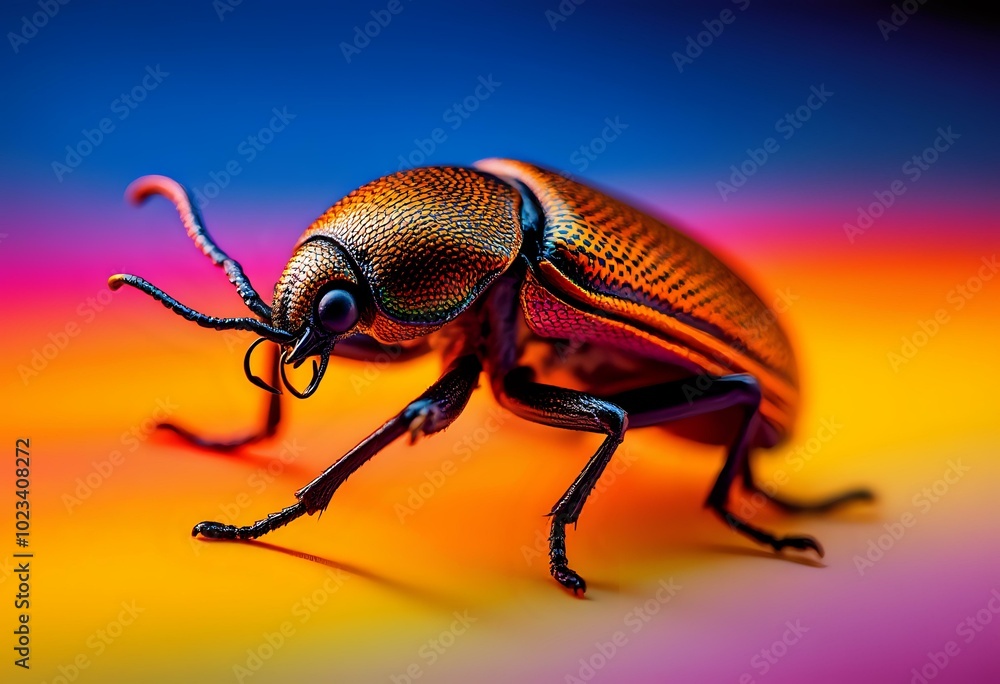 Glowing Gradient Beetle Portrait on Pink Background Glowing Gradient Beetle Portrait on Pink Background