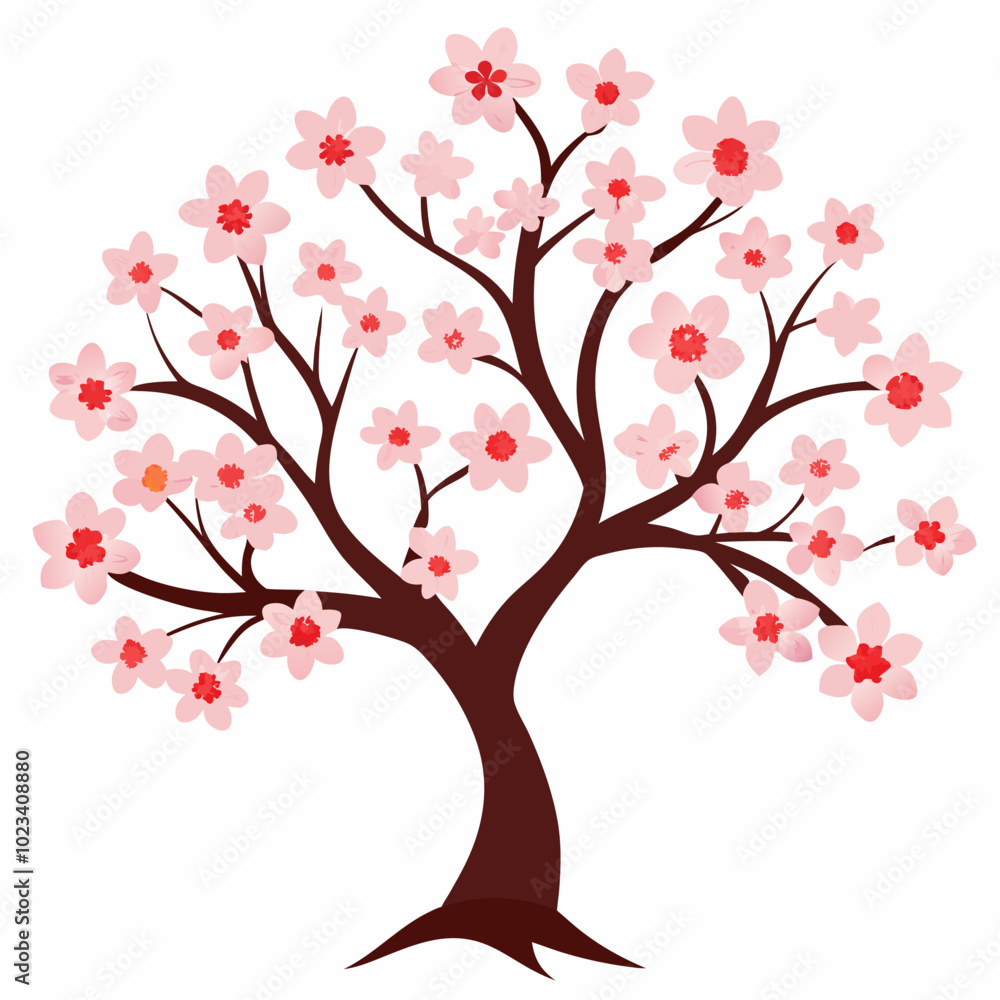 A delicate illustration of a blossoming cherry tree with pink flowers, perfect for adding a touch of spring and nature to your designs. This charming graphic is ideal for greeting cards, home decor.