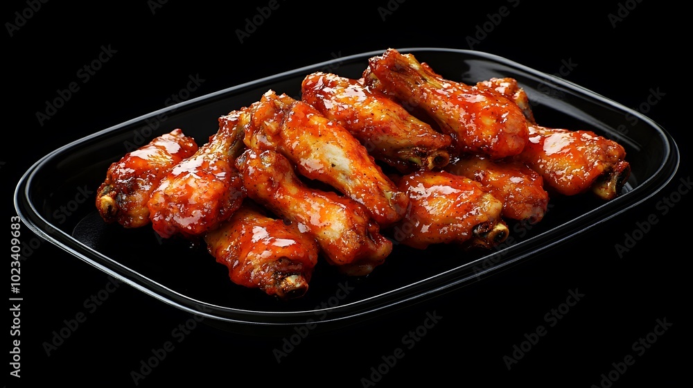 A platter of delicious, saucy chicken wings, perfectly cooked and glistening, ideal for parties or casual gatherings. A platter of delicious, saucy chicken wings, perfectly cooked and glistening, ideal for parties or casual gatherings.
