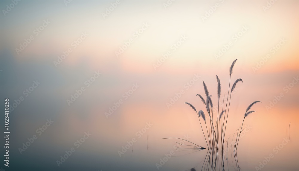 Fototapeta premium Dawn Serenity: Tranquil Lake Scene with Golden Hour Sky