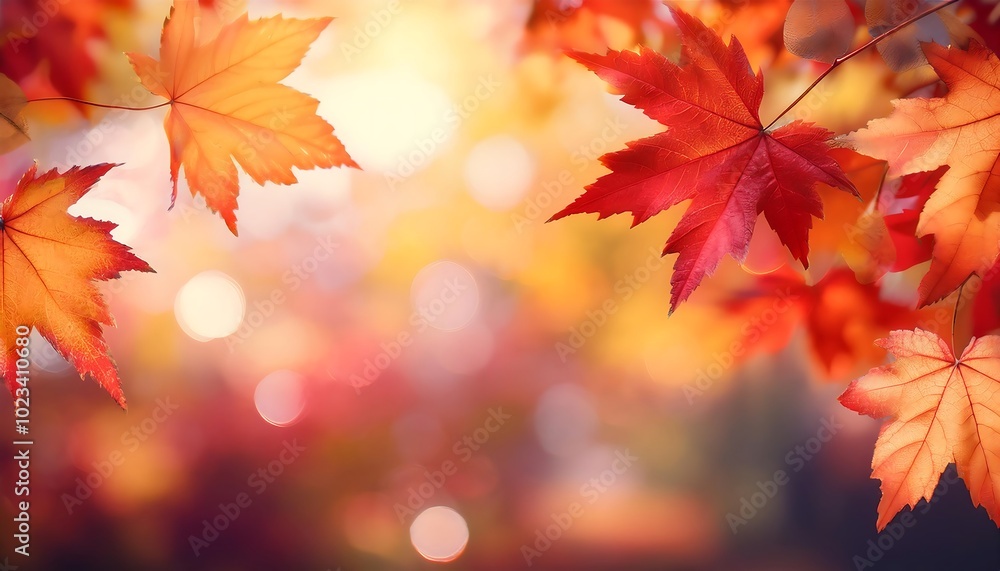 Vibrant autumn web banner featuring red and yellow maple leaves against a blurred background of fall colors. Generative AI Vibrant autumn web banner featuring red and yellow maple leaves against a blurred background of fall colors. Generative AI