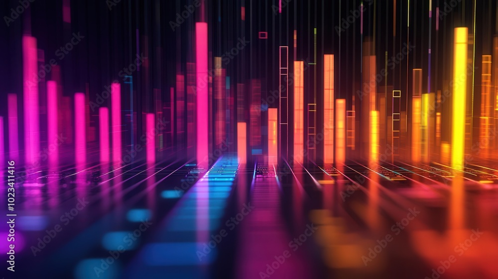 Vibrant sound wave visualization, colorful bars Vibrant sound wave visualization, colorful bars