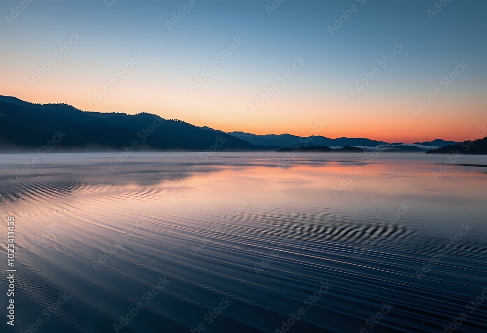 Serene Lake Sunset with Reflective Mountains - Nature Calm Serene Lake Sunset with Reflective Mountains - Nature Calm