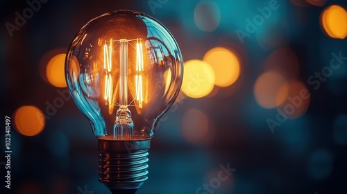 Vintage light bulb glowing brightly