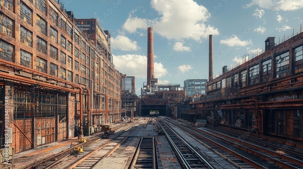 Fototapeta premium Abandoned factory landscape, industrial decay