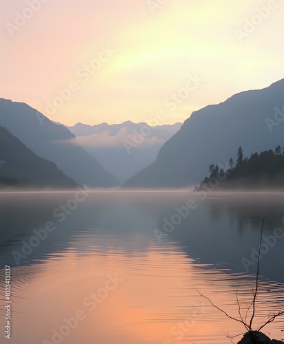 Wallpaper Mural Serene Lake at Sunrise with Majestic Mountains: Tranquil Oasis in Nature Torontodigital.ca