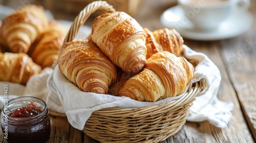 Freshly Baked Croissants in a Rustic Basket