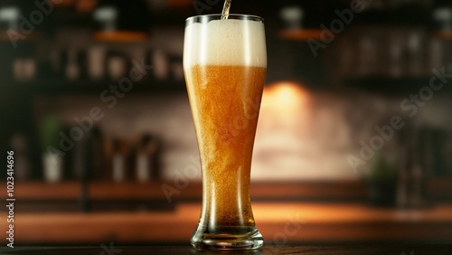 Pouring Beer Drink into a Long Glass.