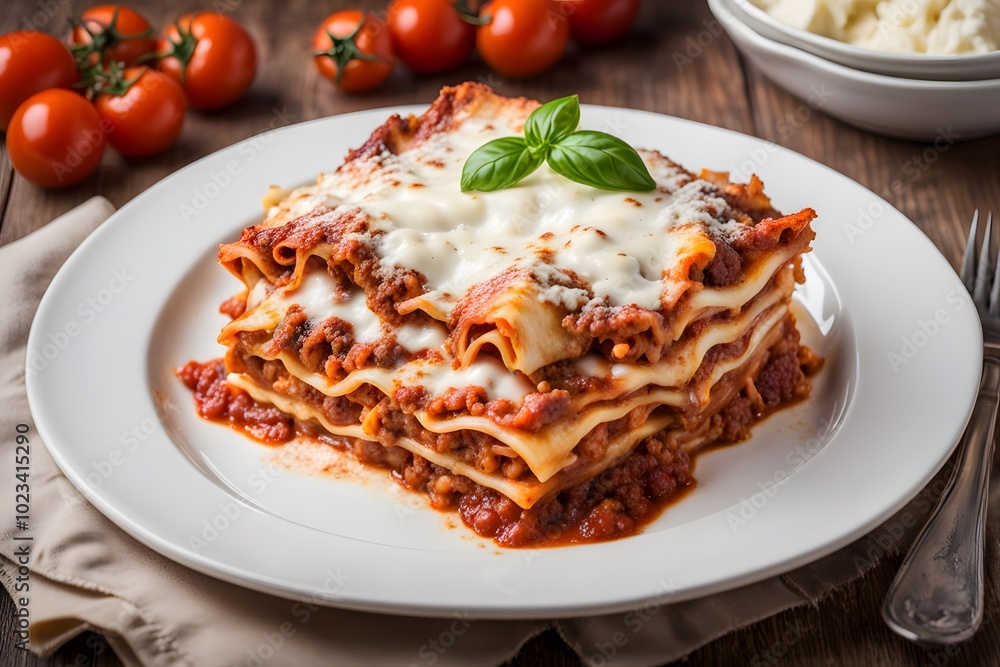 A plate of traditional italian lasagna with layers of pasta meat sauce ricotta cheese, Ai Generated A plate of traditional italian lasagna with layers of pasta meat sauce ricotta cheese, Ai Generated