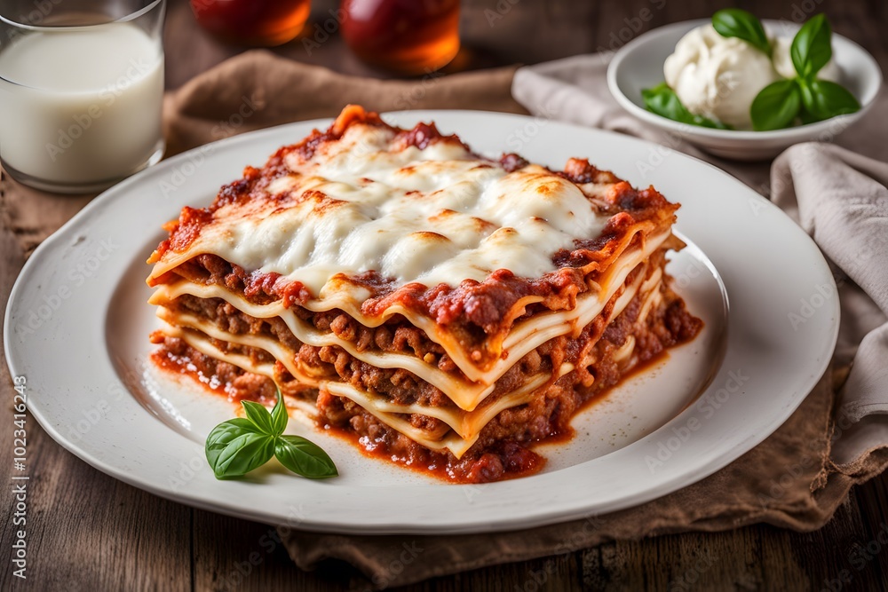 A plate of traditional italian lasagna with layers of pasta meat sauce ricotta cheese, Ai Generated A plate of traditional italian lasagna with layers of pasta meat sauce ricotta cheese, Ai Generated