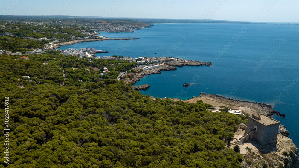 Fototapeta premium Aerial view of the Ionian coast of Salento near Santa Caterina in Puglia, Italy.