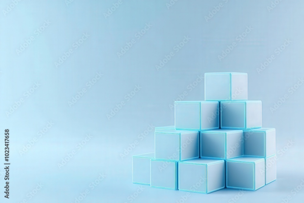 Stacked transparent cubes, pastel background Stacked transparent cubes, pastel background
