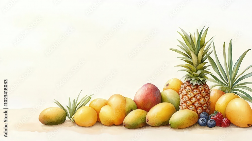 Tropical fruits, vibrant colorful arrangement Tropical fruits, vibrant colorful arrangement
