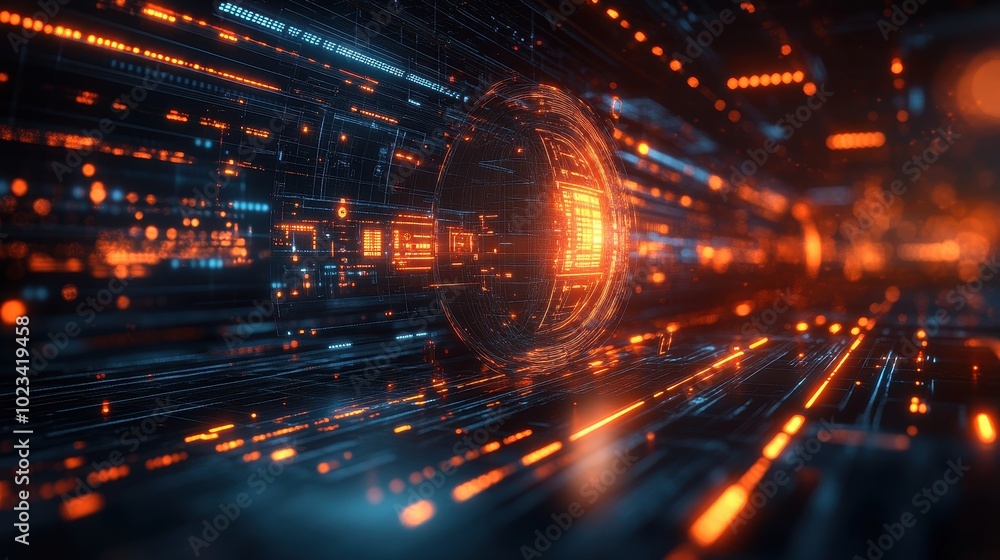 A dynamic, futuristic visualization of glowing data streams and a spherical element, suggesting high-tech themes like connectivity and digital communication. A dynamic, futuristic visualization of glowing data streams and a spherical element, suggesting high-tech themes like connectivity and digital communication.