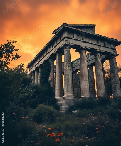 Ancient Stone Temple in Lush Garden: Grandeur & Serenity