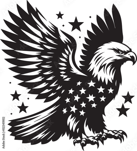 Bald eagle black drawing silhouette design photo