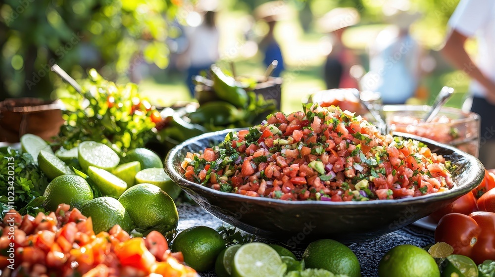 Vibrant Outdoor Picnic Scene with Fresh Ingredients Vibrant Outdoor Picnic Scene with Fresh Ingredients